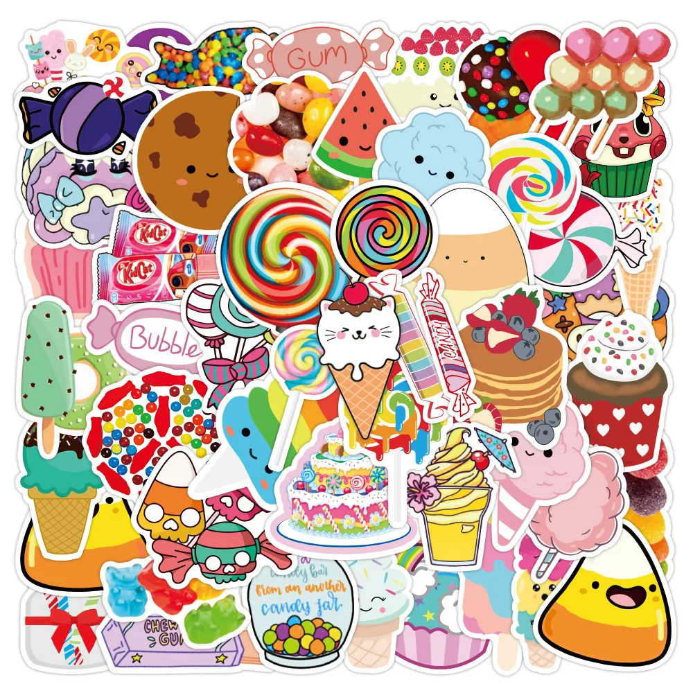 

50PCS Kawaii Candy Ice Cream Food Cartoon Stickers DIY Bike Skateboard Fridge Guitar Laptop Luggage Funny Kid Sticker Gift
