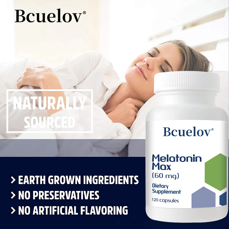 Melatonin Capsules 60mg Support Circadian Rhythm, Deep Sleep, Fall Asleep Faster, Restful Night Sleep & Immune System Health