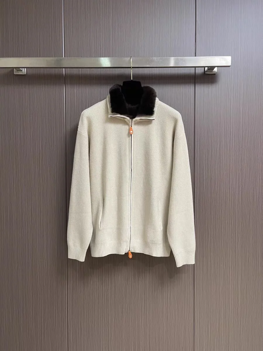 

Men's Casual Knitted Cardigan Sweater with Zipper And Fur Collar Loose Fit Long Sve Color Autumn Winter New Sle