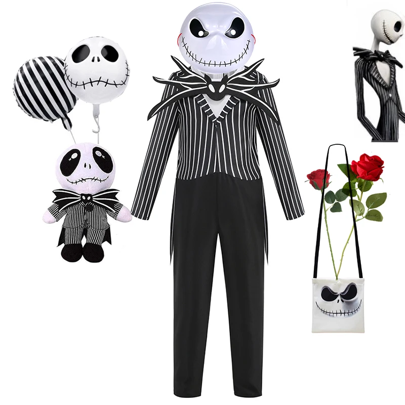 

Хэллоуин для мальчиков, косплей «Кошмар перед Рождеством», костюм Джека в черную полоску с черепом, боди, детское праздничное платье, карнавальная одежда