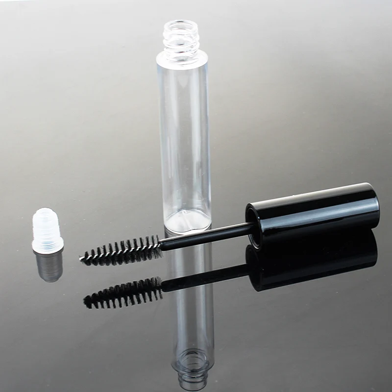 100pcs 10ML Empty Cosmetic Mascara Tubes with Black Lid Eyelash Tube Lip Gloss Packaging Plastic Eyeliner Bottle with Brush