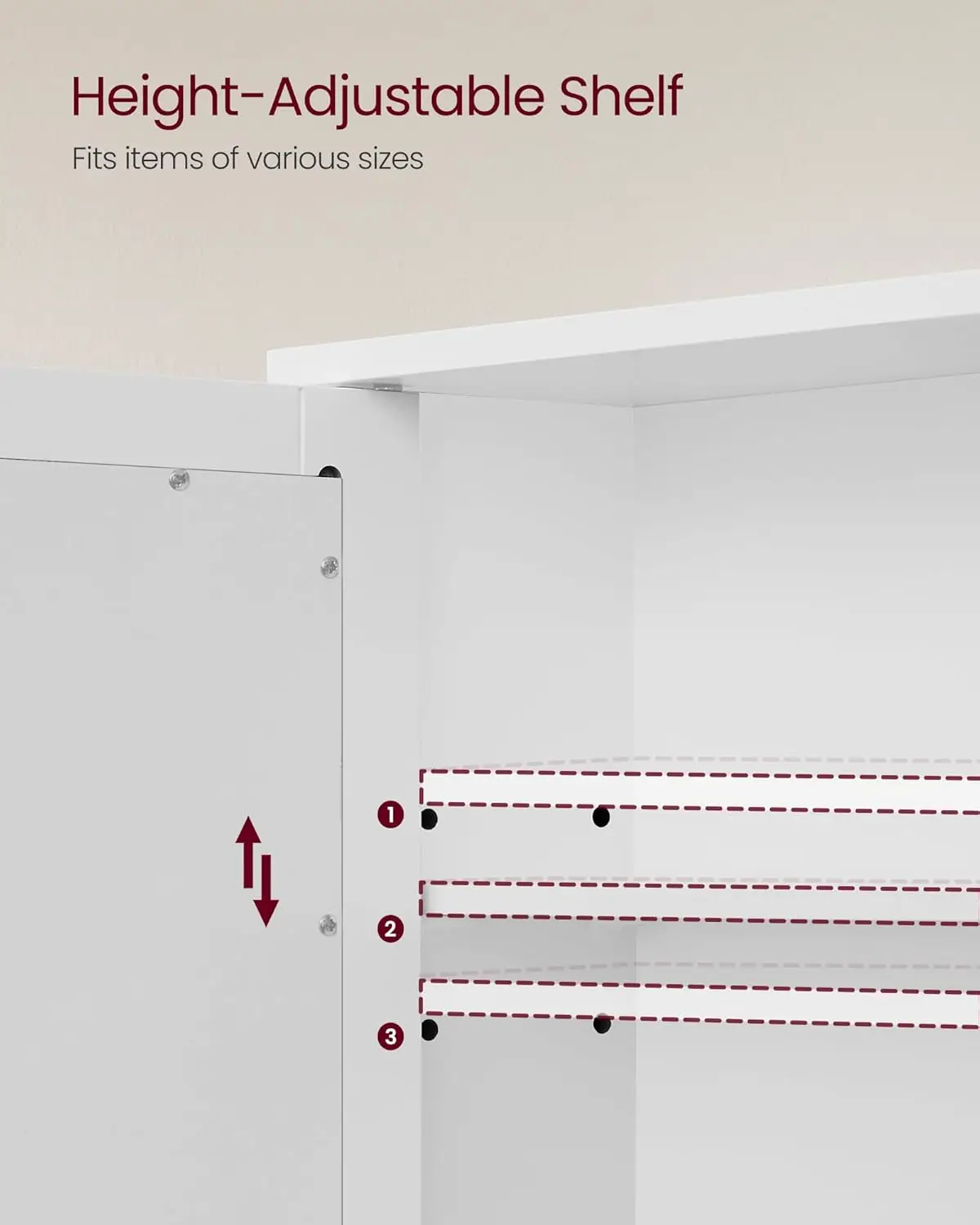 Szafka łazienkowa wisząca z lustrem, regulowaną półką, otwartym przegrodą, biała, 13x57x58 cm