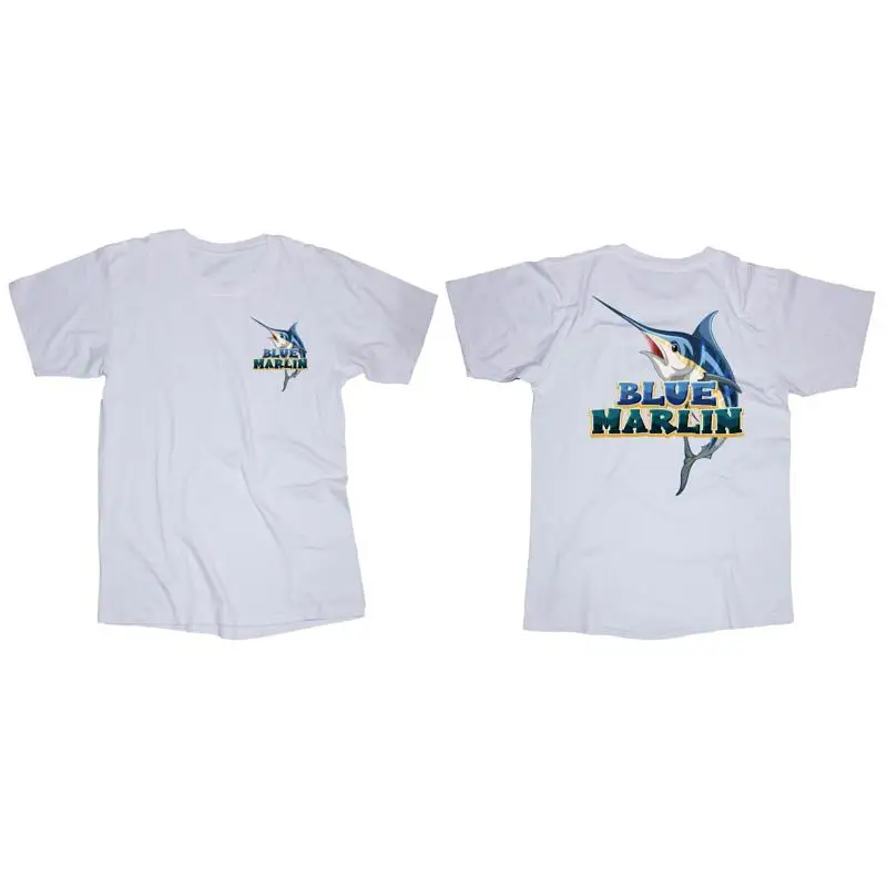 Camiseta blanca azul Marlin pesca peces de agua salada canotaje océano
