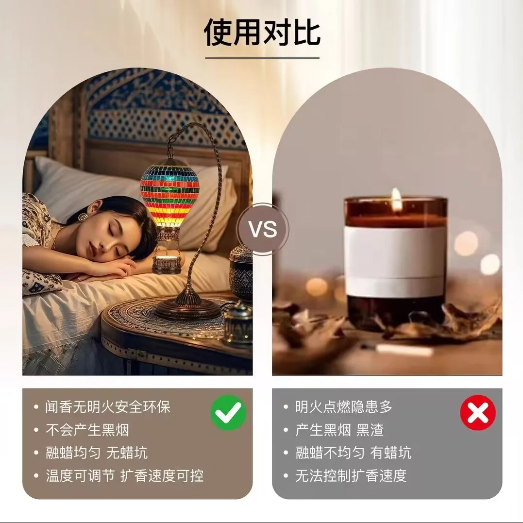 Lampada da tavolo per fusione della cera con mongolfiera a mosaico Lamparas De Mesa artigianali Lampada da letto in vetro Lamparas Con Mosaicos Luci notturne