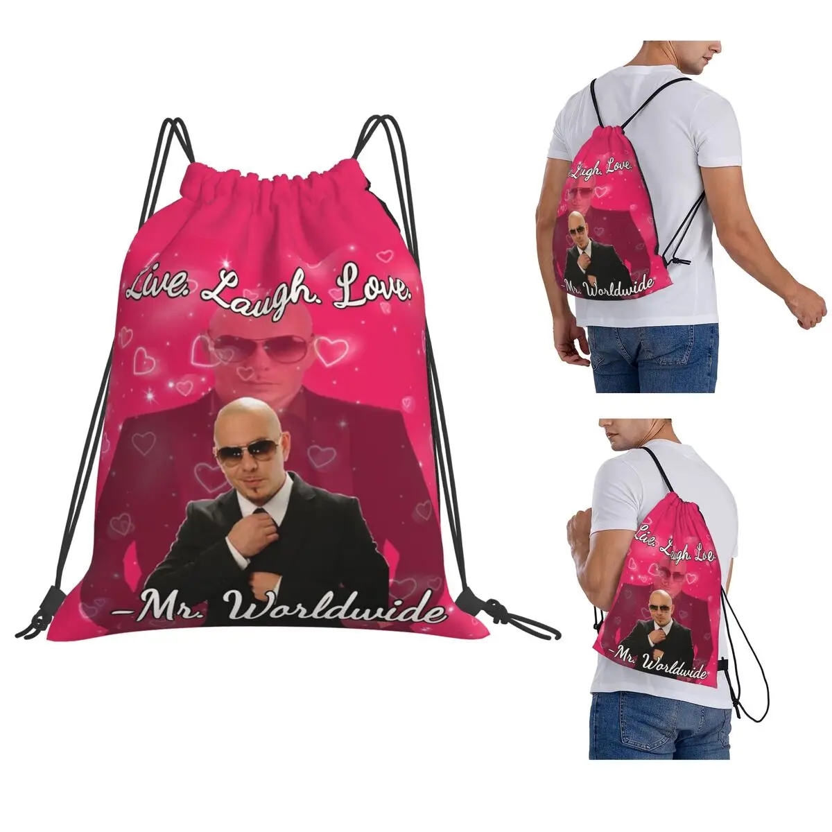 Mr Worldwide Live Laugh Love Backpacks Multi-function Drawstring Bags Storage Bag Book Bags for Travel School