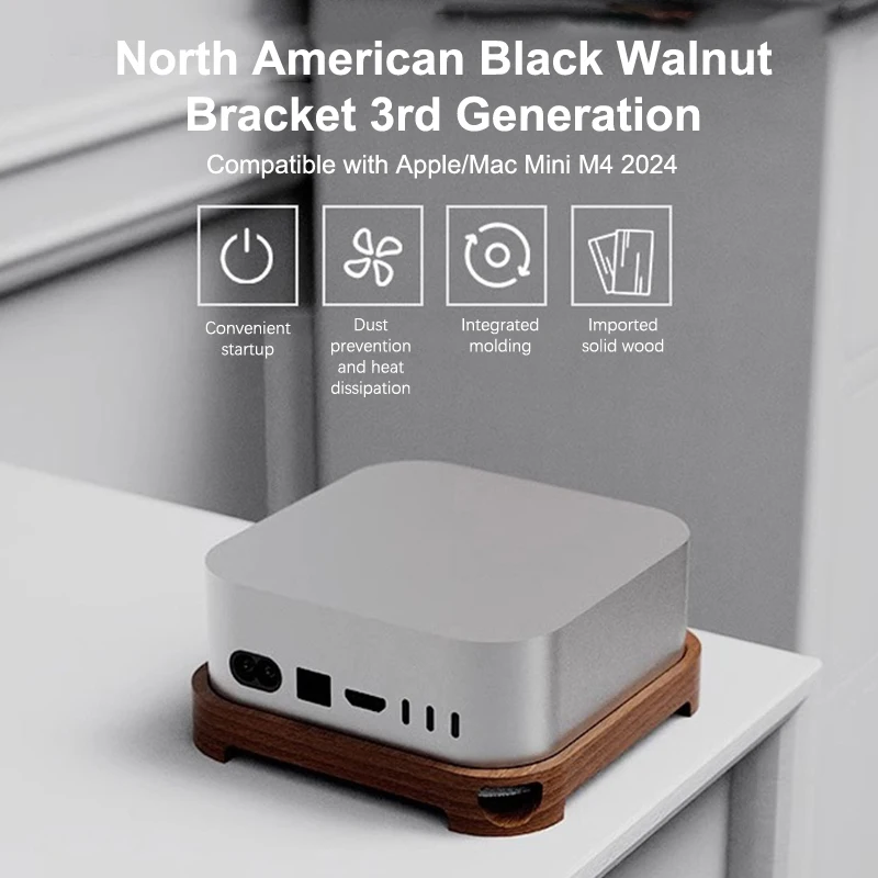 Supporto per computer desktop in legno Noce Mini PC Staffa di supporto Base di raffreddamento Accessori per Mac Mini M4 2024