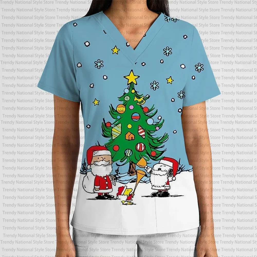 

Летняя униформа для кормления, рождественская футболка «Hello Kitty», стоматологический спа, зоомагазин, женская футболка, женская униформа медсестры, скраб с v-образным вырезом и принтом