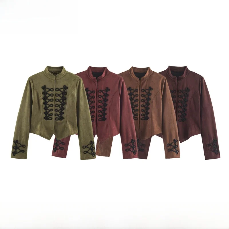 Early Autumn New Arrival Women's Fashionable Polyester Fiber Jacket with Rope Knot Buckle ZR Style Short Coat Stand Collar