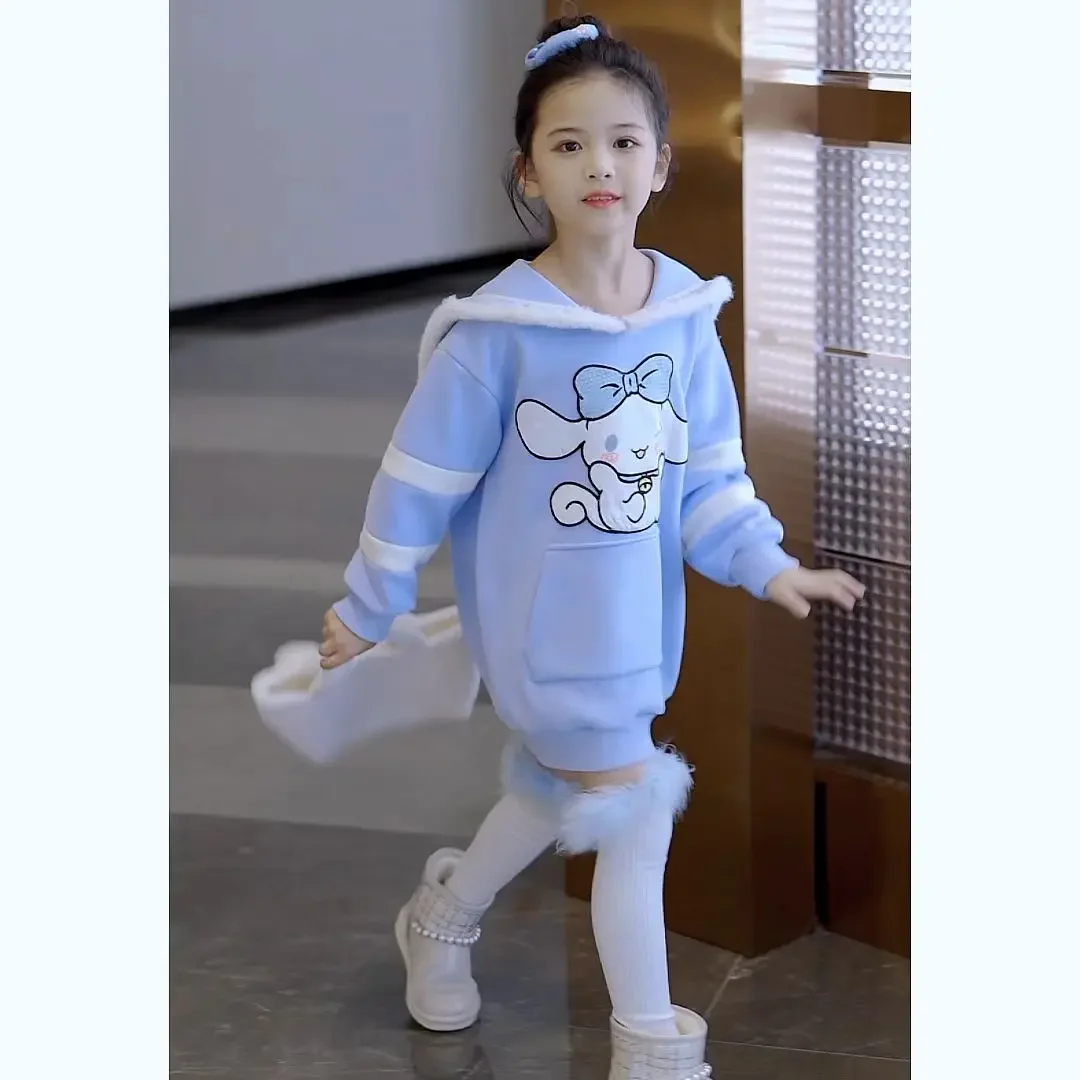 Sanrio Cinnamoroll Velvet Sweater Dress Autumn and Winter 2024 New Thickened Warm Children\'s Princess Dress Cute Girly Heart