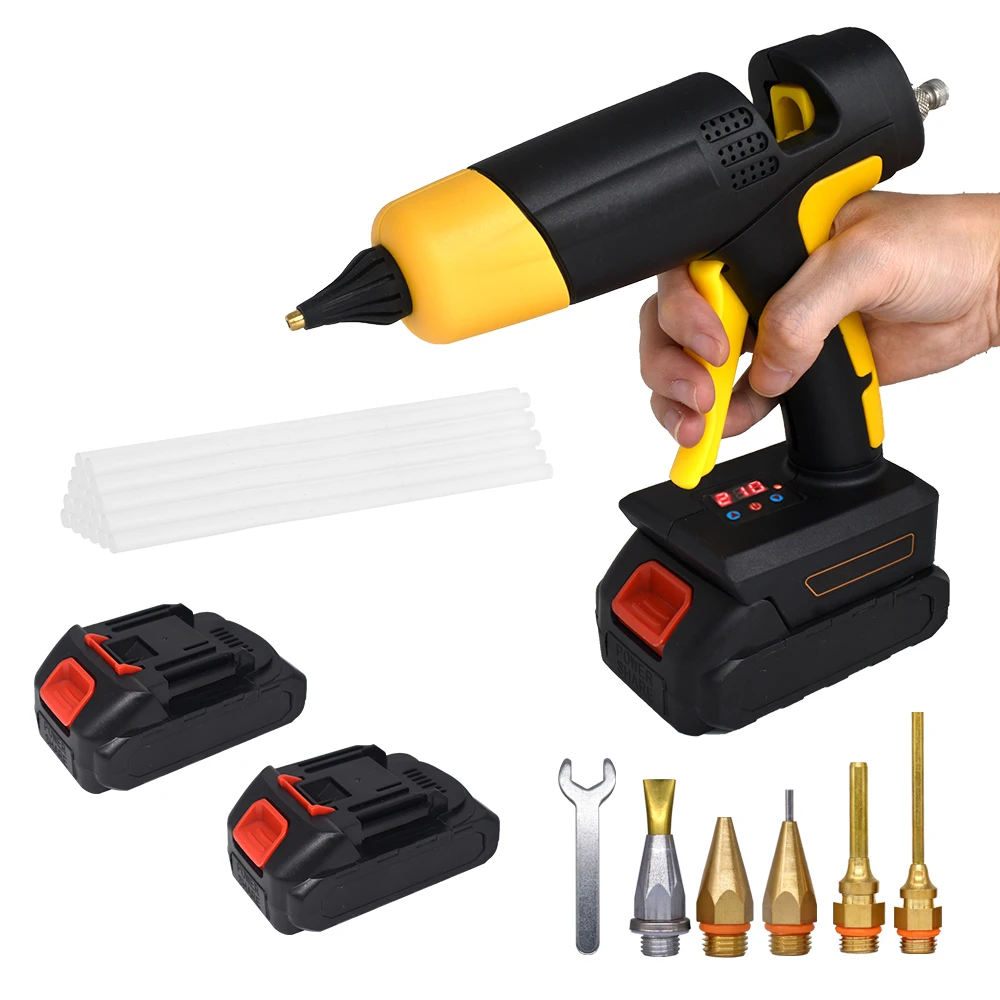 

21V 120W Cordless Hot Glue Gun tool with digital display thermostat Replaceable battery Use 11mm Glue Sticks Pure copper nozzle