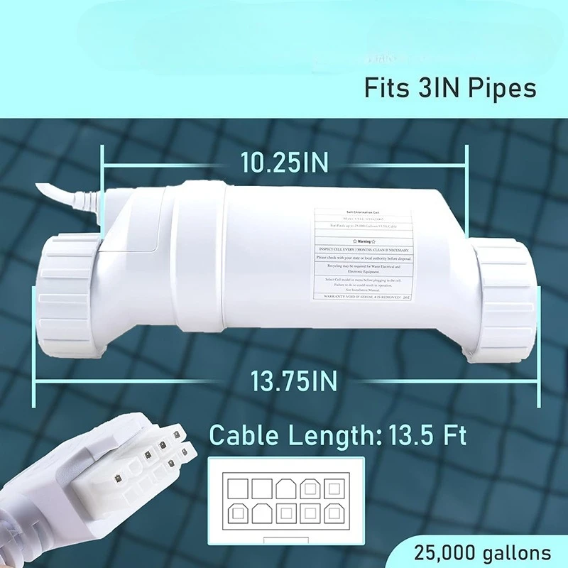 Salt and chlorine generator for T-Cell-9 gallon above ground swimming pool water system replacement