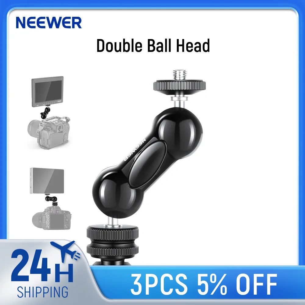 NEEWER Cool Ballhead Multifunctional Dual Ball Head with Cold Shoe Mount & 1/4