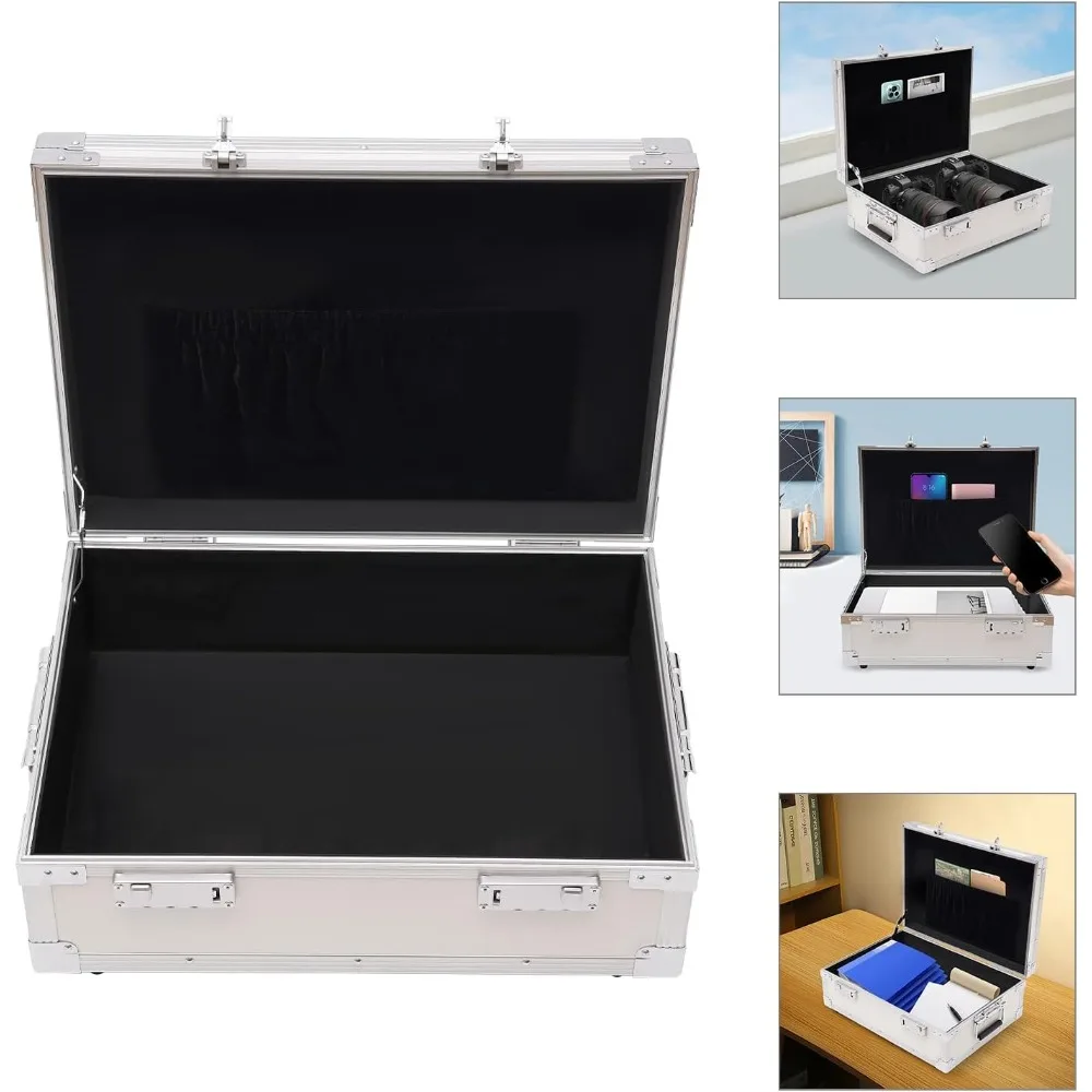 Locking Storage Box with Combination Lock, Lockable Briefcase, Alumínio Storage Trunk for Personal Items Cash and Laptop