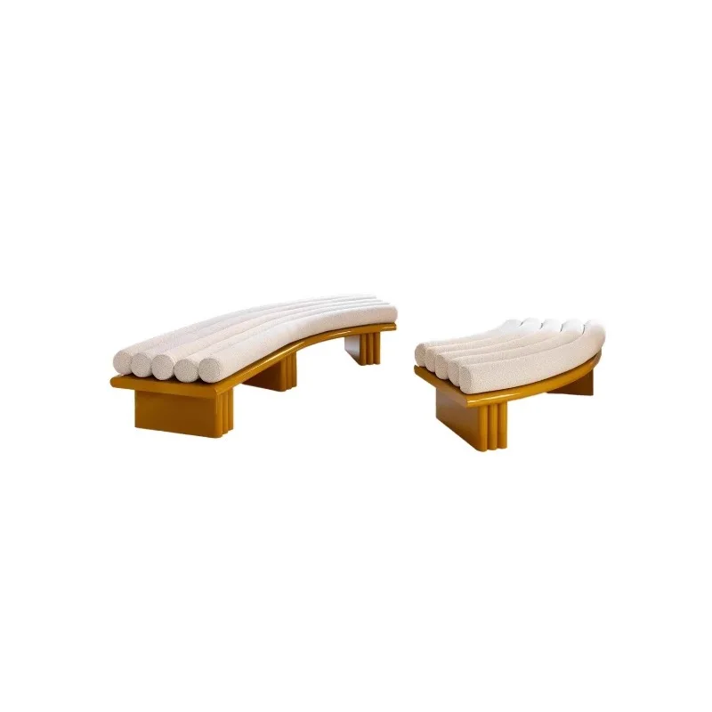Medieval solid wood curved sofa stool club art bench