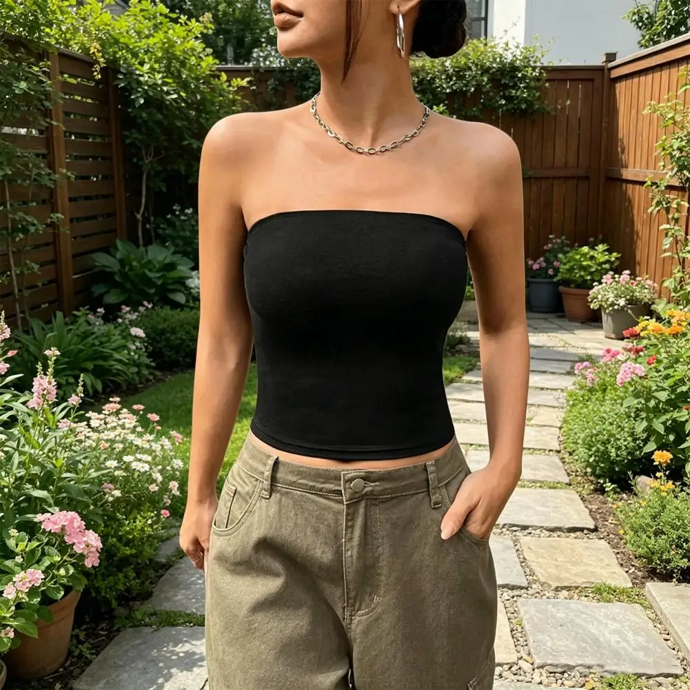 Women Vest Comfortable Women Tank Top Off Shoulder Bandeau Tube Top Elastic Waist Shaping Vest Strapless Strapless Tube Tops