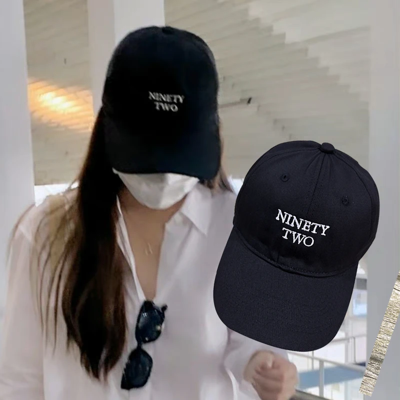 New Freenbecky Same Letter  Hat Embroidered Cotton Pure Black Baseball Cap Breathable Sun Visor Hat Sun Protection