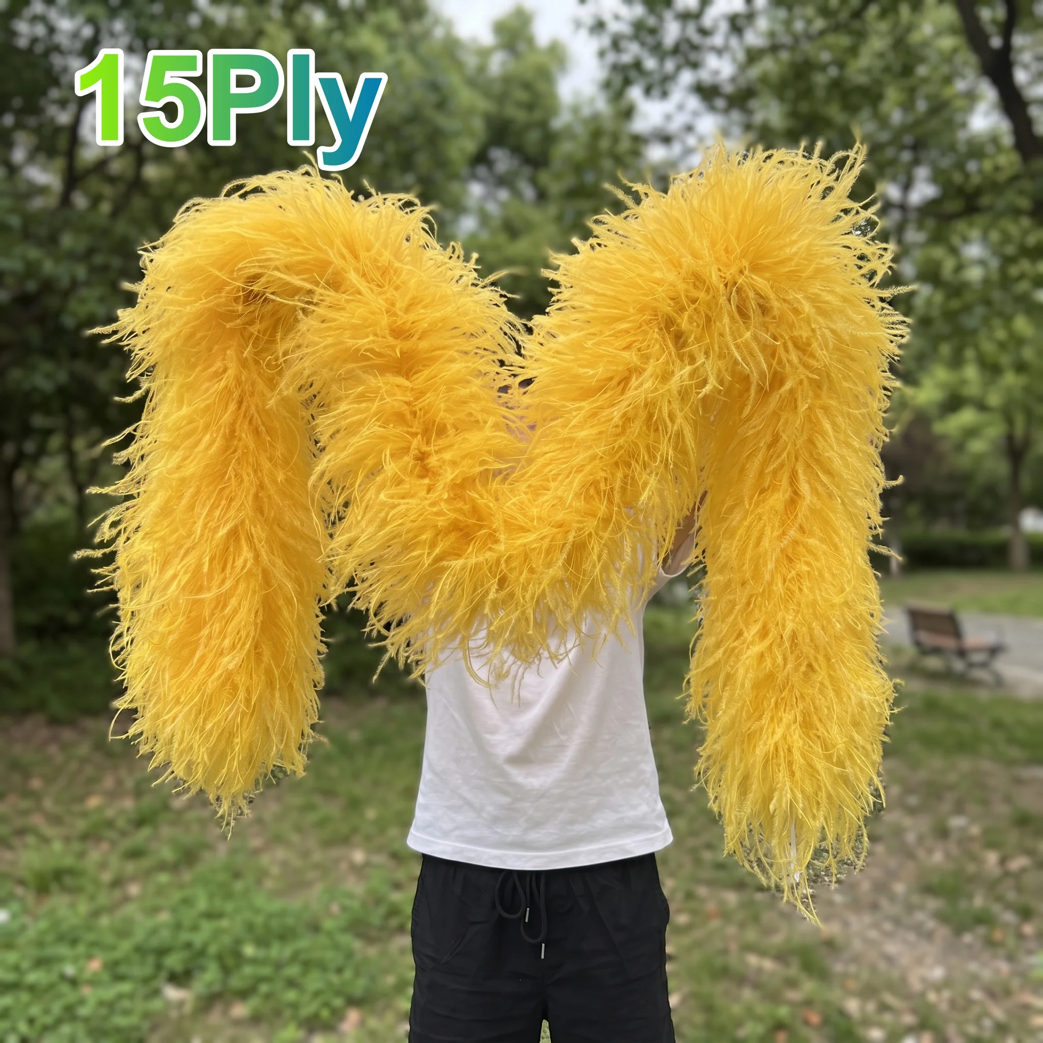 Natural Gold Ostrich Plume Feather Boa 15ply 2m Fluffy Trim Shawl Wrap for Bridal Wedding Party Costume Dress DIY Craft Decor
