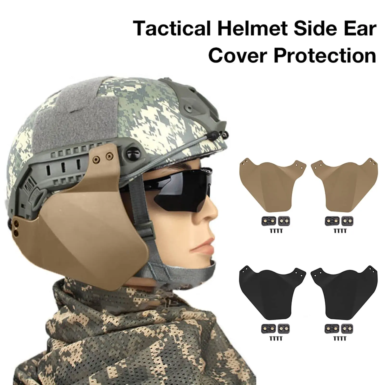 Tactical Fast Helmet Side Ear Protection Earmuffs, Rail Mount Airsoft Paintball Ear Protectors, Up-Armor Side Cover Rail Kit