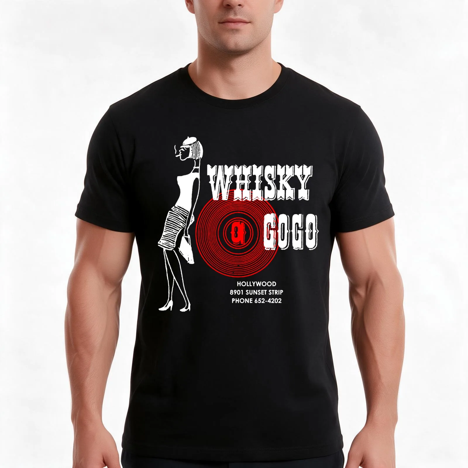 Whisky A Go-Go Vintage Poster Restoration Digital Classic T-Shirt Summer Casual Cotton Tee Oversized Streetwear Tops
