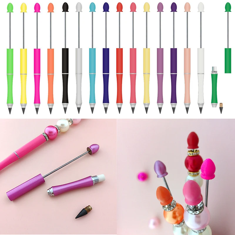 

64Pcs DIY Beaded Inkless Pencil Metal Beadable Forever Pencils Replaceable Lead 16 Colors Infinity Pencil