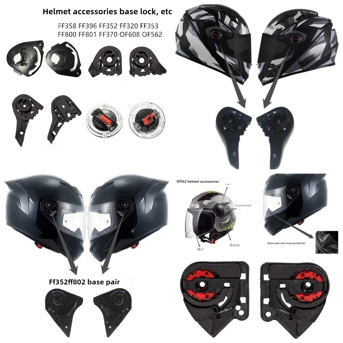 

1Pair Motorcycles Helmet Visors Shield Gear Base Plate Lens Holder ForFF358/396/352/802/353/800/OF562/608Helmet Lens Fixing Base