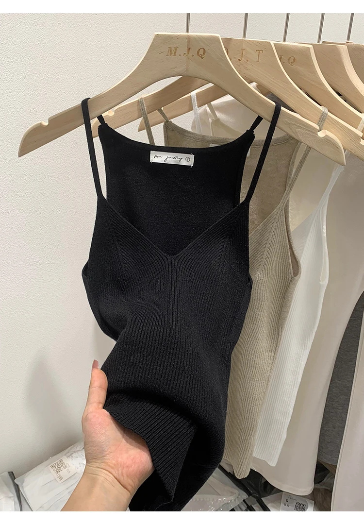 2026 Damen Sommer Ärmelloses Top Einfarbig Slim Fit V-Ausschnitt Gestricktes Oberteil Modisches Vielseitiges Basis-Layer Strick-Tanktop – Detail 13