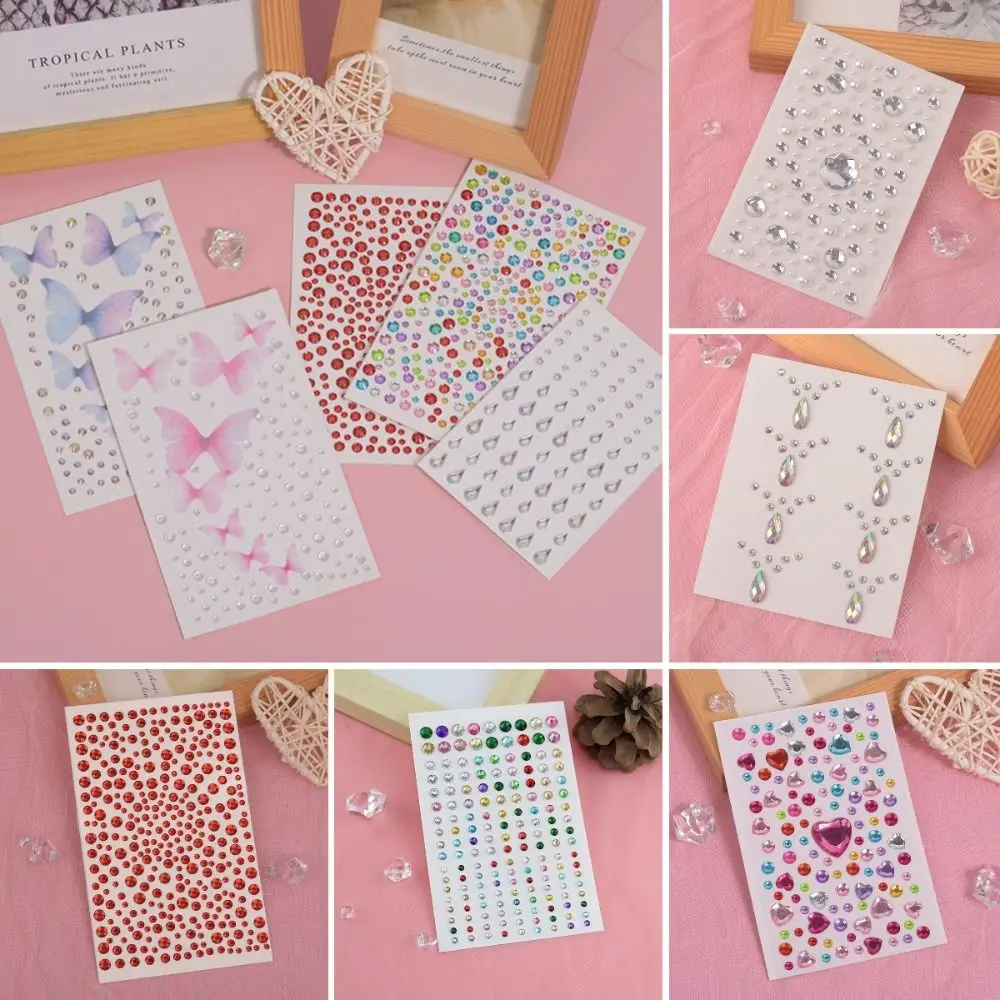 Mixed 3D Face Jewelry Stickers Colorful Glitter Sequins Disposable Tattoo Stickers Heart Shell Rhinestone Stickers