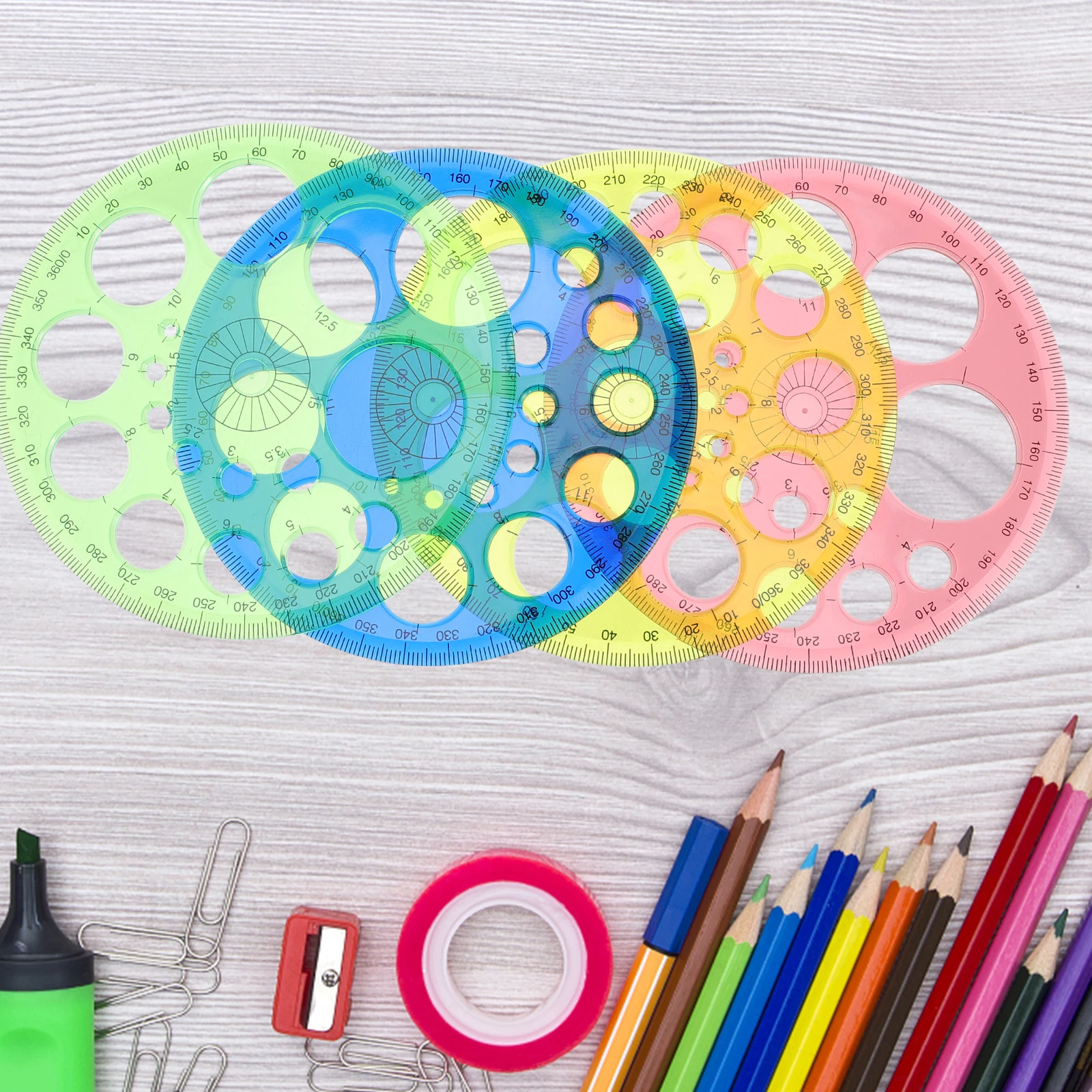

Circle Protractor Template Plastic Measuring Ruler 360 Degree Drafting Tool for School Students Portable Math Geometry Tool