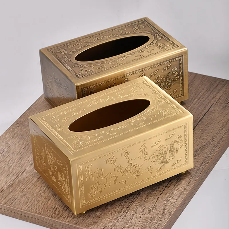 Antique Brass Tissue Box,High-Quality Rustproof Paper Dispenser,Anti-Tarnish Tabletop Napkin Holder, Antioxidant Toliet Storager