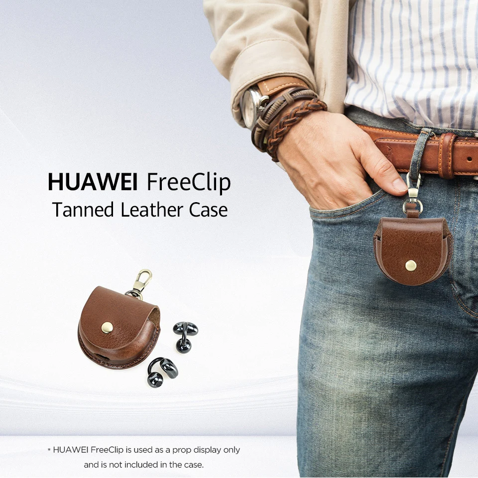 Vintage Echtleder Kopfhörerhülle mit Haken für Huawei FreeClip Ohrhörer Abdeckung stoßfeste Schutzhülle Kopfhörerhülle – Detail 1