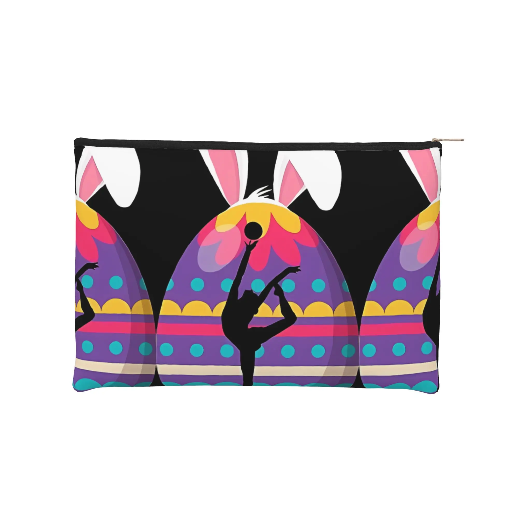 Stylish Gymnastics Inside Bunny Egg Happy Easter Lover Makeup Bag Toiletry Bag with Zipper Cosmetic Pouch