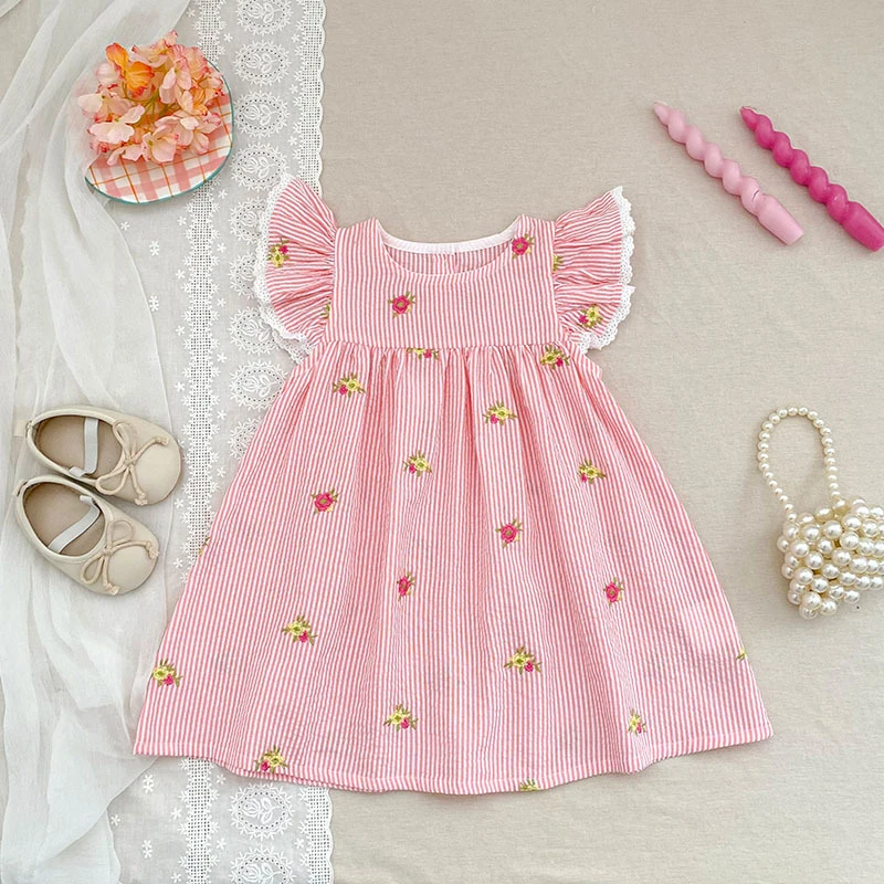 2026 Sommer 0-24M Baby Mädchen Flügelärmel Baumwolle Stickerei Baby Body 2-6 Jahre Süße Partykleider Schwesterkleidung – Detail 9