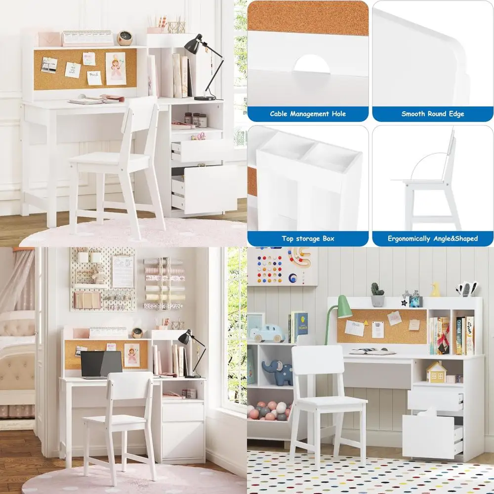 

Children's Wooden Study Desk and Chair Set with Storage for Ages 5-12