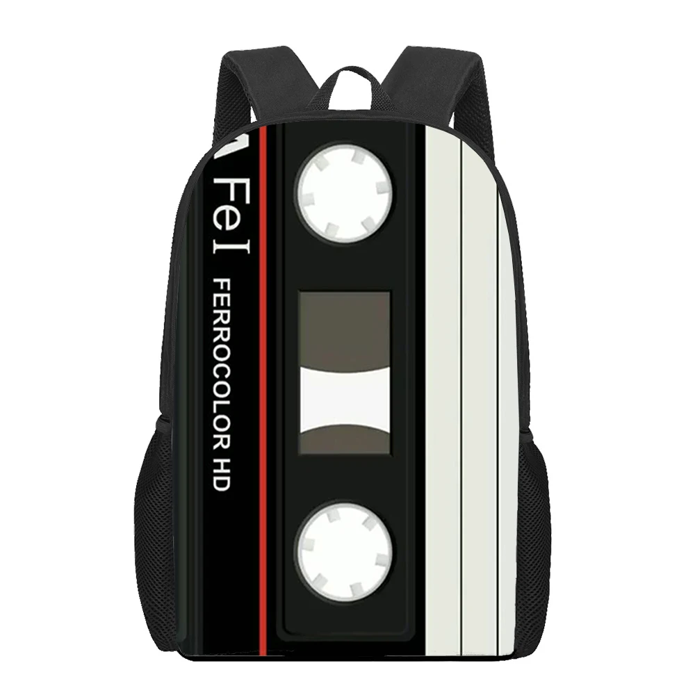 Mochila Retro con Cassette de cinta para hombre y mujer, bolso de libro con estampado de casete, informal, para ordenador portátil, para adolescentes, niños y niñas