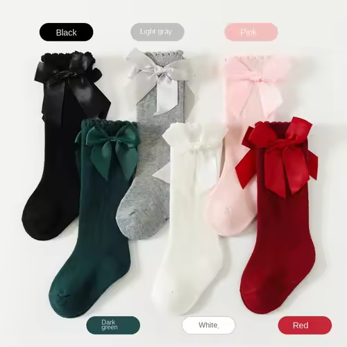 Baby Girls Bow Knee High Socks Cute Kids Girl Student Princess Sock Children Solid Color Cotton Socks Infant Newborn Clothing - Image 4