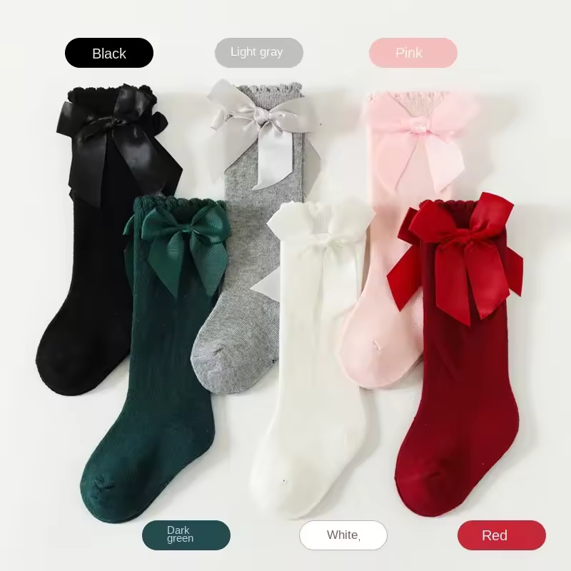 Baby Girls Bow Knee High Socks Cute Kids Girl Student Princess Sock Children Solid Color Cotton Socks Infant Newborn Clothing - Image 4