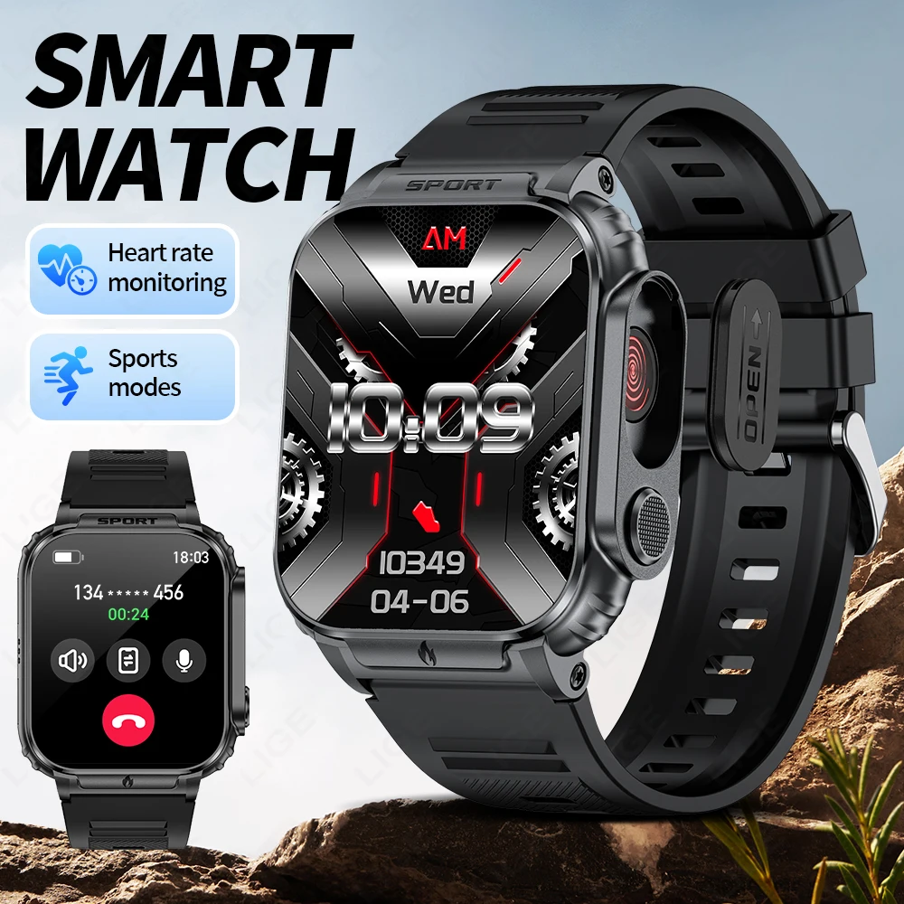 Original LIGE Smart Watch IP68 Waterproof 500mAh Battery Music Control 2-in-1 watch Lighter smart watchs for men Android IOS