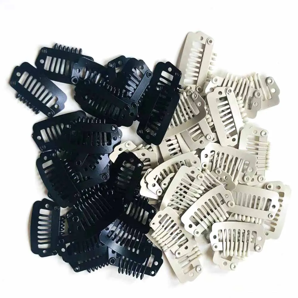 

20pcs/50pcs 2.3cm 7 teeth black color Metal Snap Clips for Hair Extensions Clip-on Wig Wigs Weft Hairpiece I Shape Metal Clips