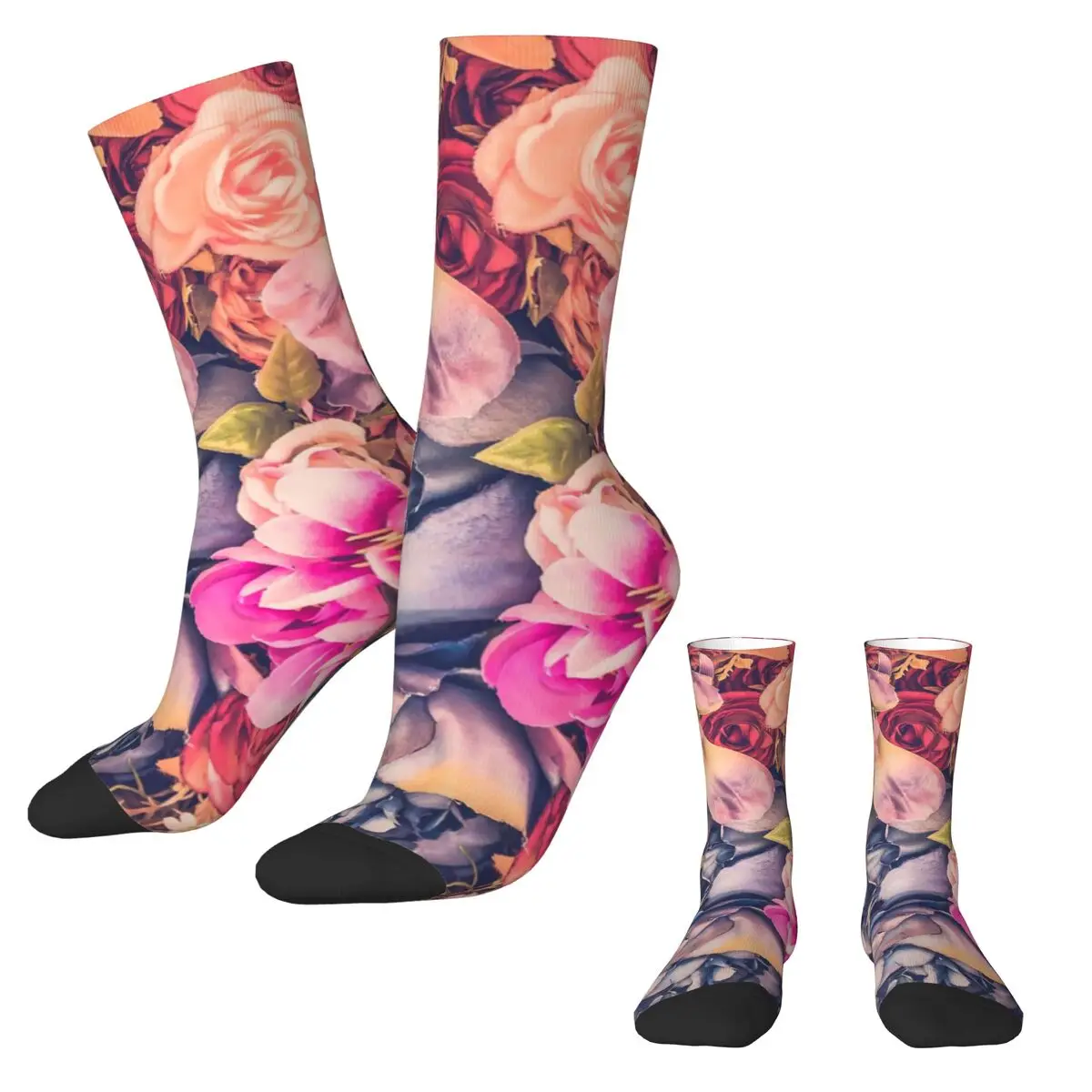 Roze bloemenprint sokken Mooie geassorteerde bloemen vintage kousen Lente antislip vrouwelijke sokken Kwaliteitspatroon klimsokken