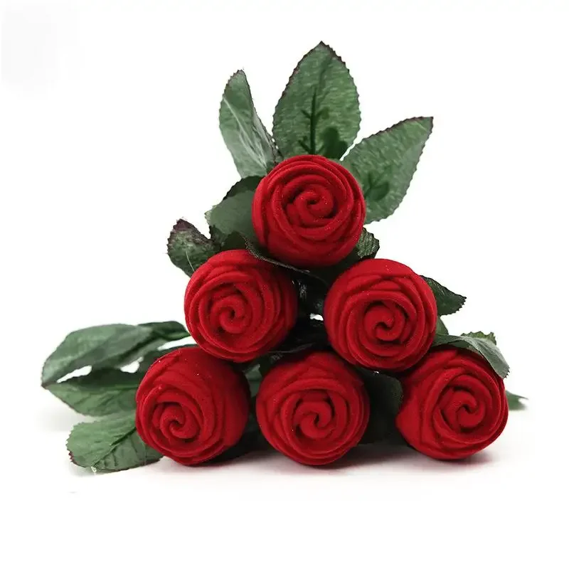 Red Rose Flocked Jewelry Box Creative Proposal Ring Storage Box Romantic Engagement Ring Case Gift Box for Valentine's Day image 3
