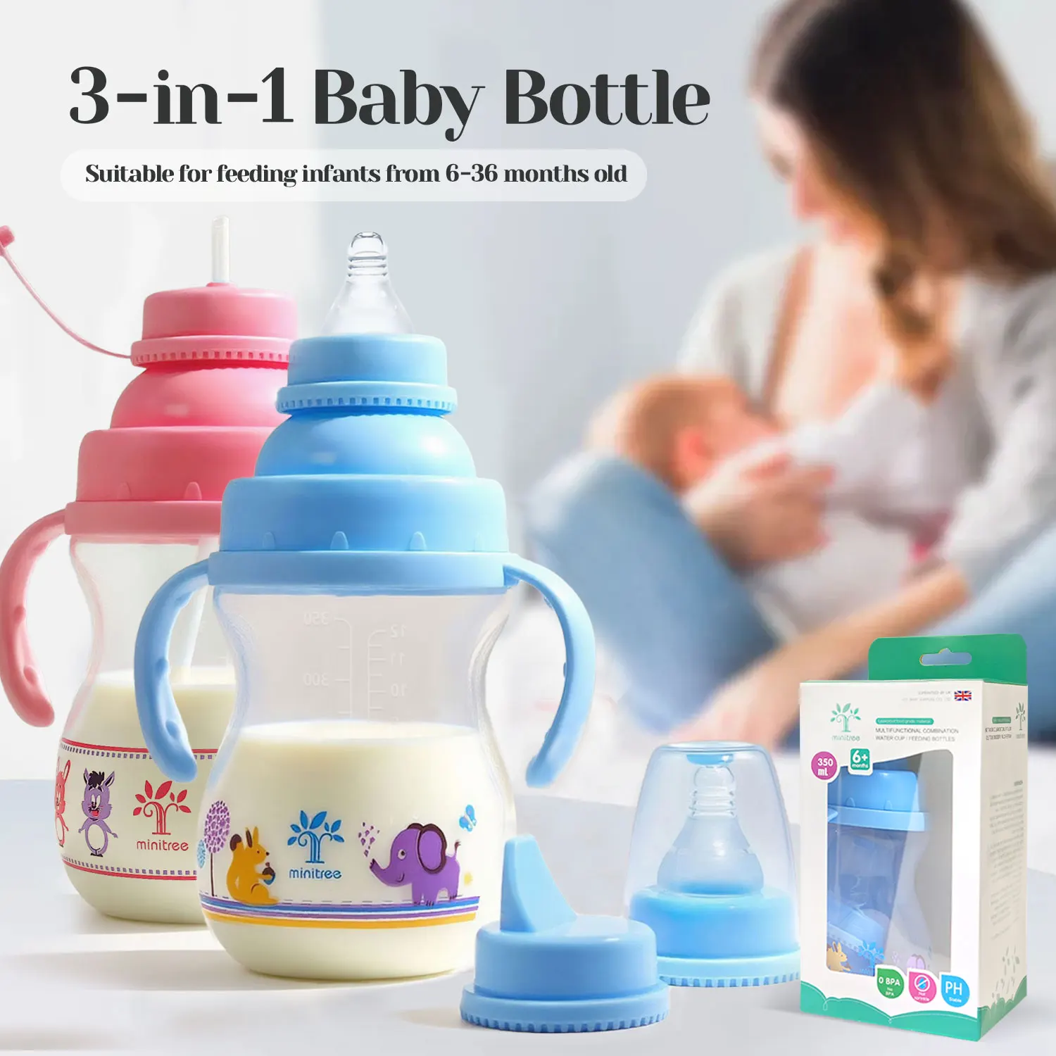 

350ml baby bottle, children's water cup with duckbill spout, one-piece baby bottle and cup for newborns, food-grade material