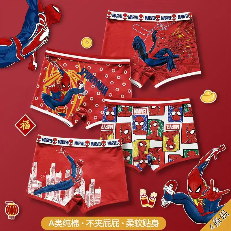 

4Pcs/lot New Miniso Spider-Man Children Underpant Marvel Series Breathable Brie Boy Underwear Cotton Boxer Shorts Christmas Gift