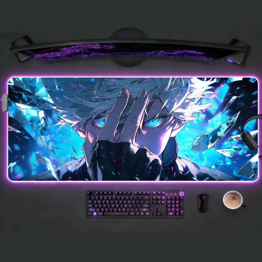 Hot Anime J-Jujutsu K-Kaisen-S Mouse Pad  RGB Led Gaming Bedroom Office Desk Non-Slip Mat  Waterproof Large