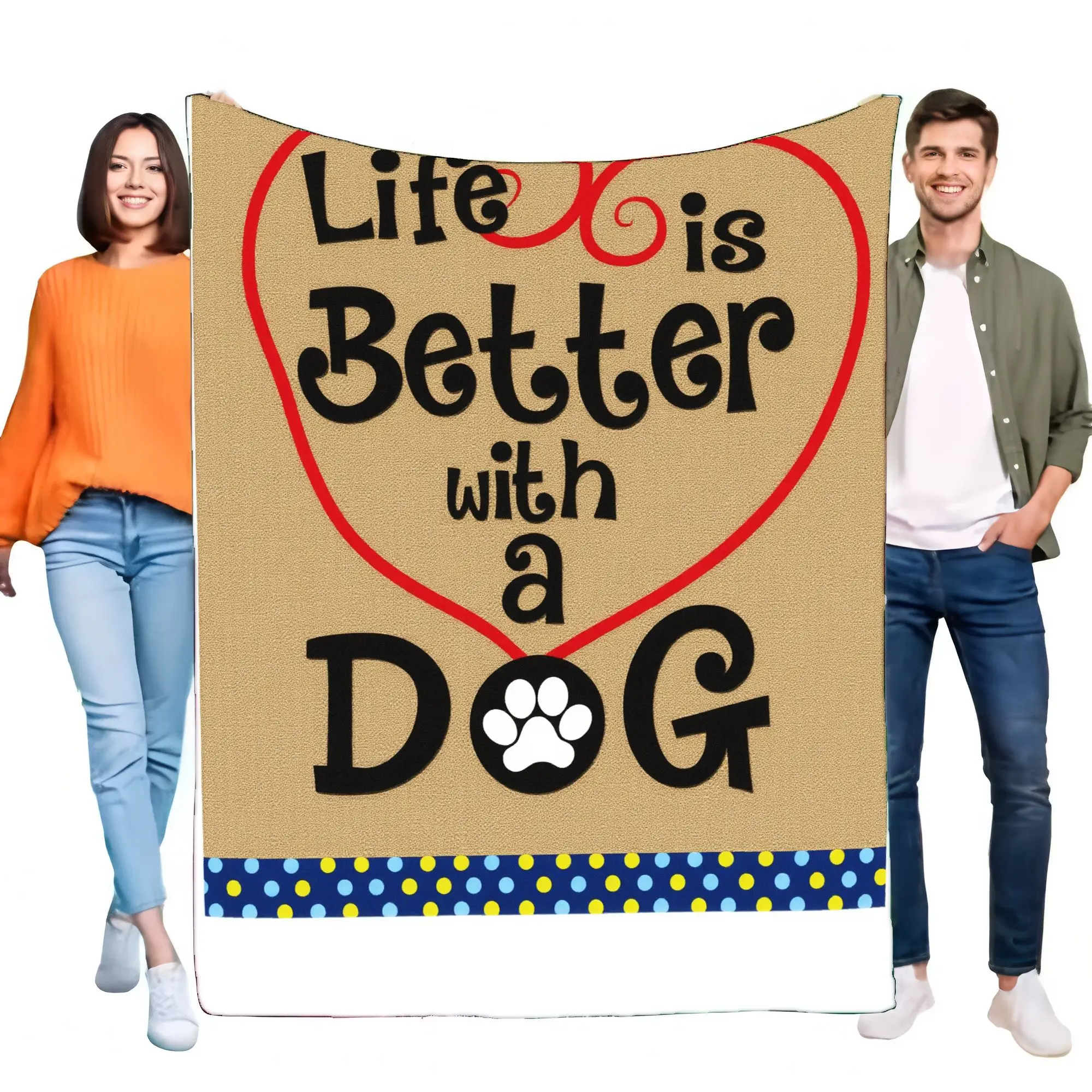 Cozy Dog Lovers Blanket Warm Soft Throw Blanket with Cute Quote Life is Better with a Dog, Best Gift for Pet Owners or Dog Lover