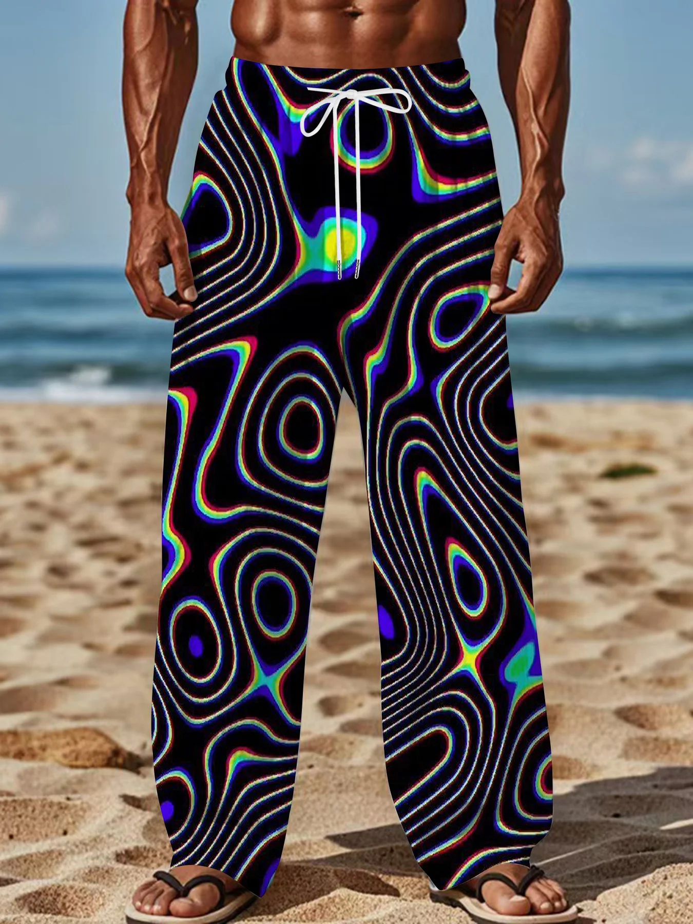 

Горячая новинка 2026: Модные мужские неоновые светящиеся брюки с радужным 3D-принтом по всей поверхности, свободные, в стиле хип-хоп, большие размеры