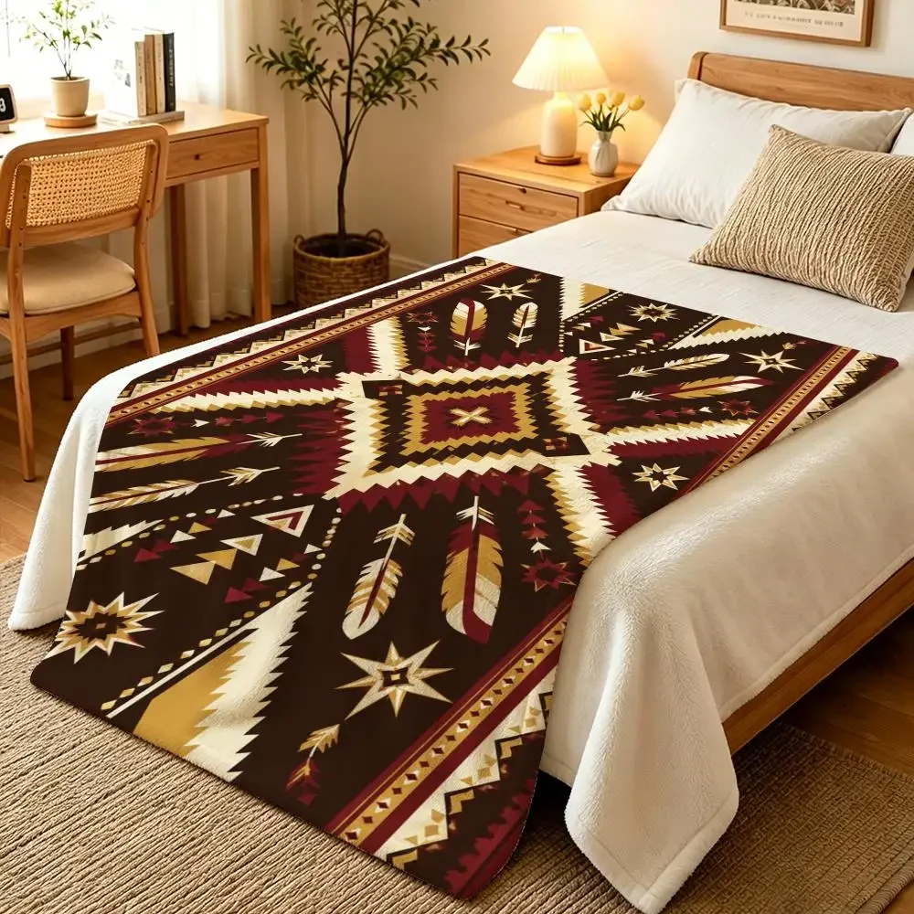 Southwestern Tribal Geometric Arrow Pattern Throw Blankets Soft Warm Flannel Blanket Bedding for Bed Living room Home Sofa