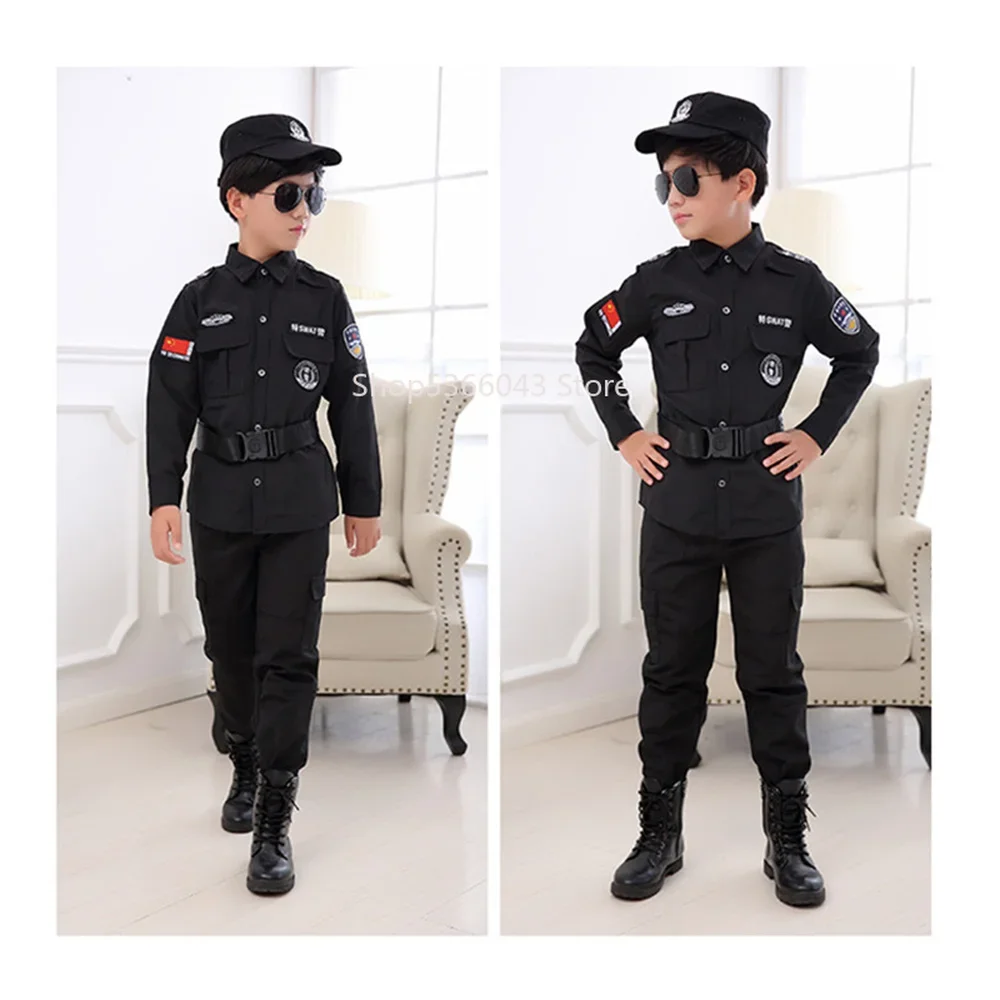 Halloween bambini poliziotto Costume Cosplay ragazzi ragazze capretto uniforme della polizia polizia dell'esercito set di abbigliamento Party Dress Up Gift