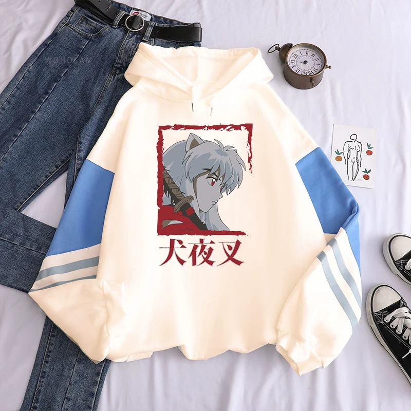 Moletons Harajuku de grandes dimensões InuYasha masculino, moletons de anime japonês, streetwear vintage Hip Hop, cordão casual