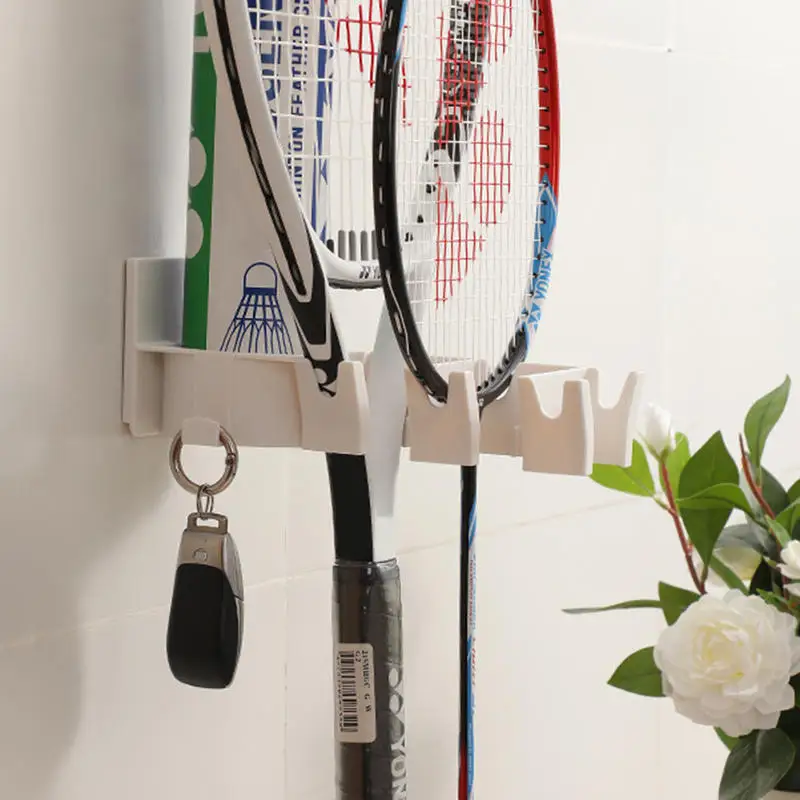 Wall Mounted Badminton New Racket Holder Punch Free 3-Slots Tennis Racket Hanger With Ball Storage Storage Rack Tennis