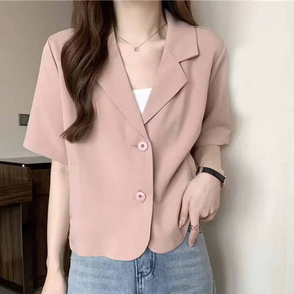 Summer Suit Women's Simple Casual Loose Korean Youth Single-breasted